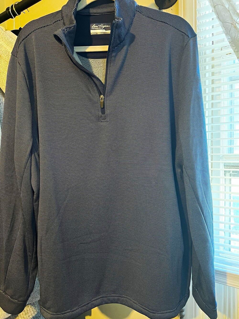 Ben Hogan Performance Men’s Blue Striped 1/4 Zip Long Sleeve Polo Shirt L